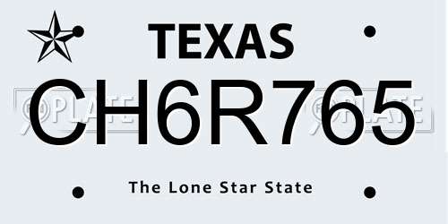 CH6R765 Texas License Plate