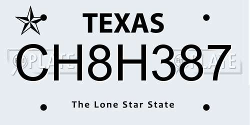 CH8H387 Texas License Plate