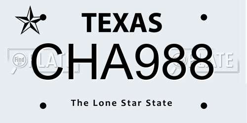 CHA988 Texas License Plate