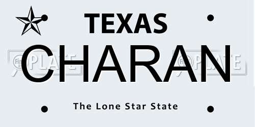 CHARAN Texas License Plate