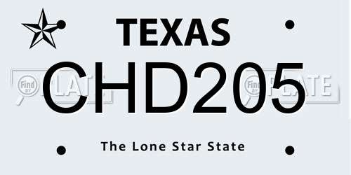 CHD205 Texas License Plate