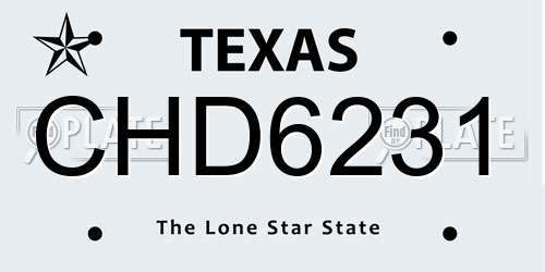 CHD6231 Texas License Plate