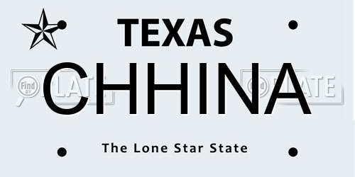 CHHINA Texas License Plate