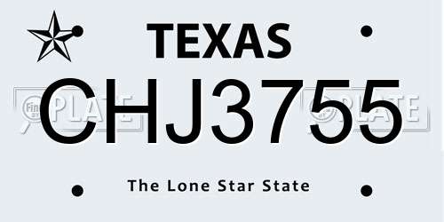 CHJ3755 Texas License Plate