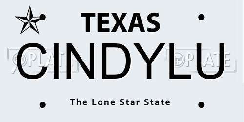 CINDYLU Texas License Plate