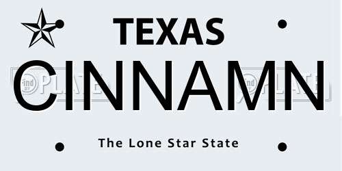 CINNAMN Texas License Plate