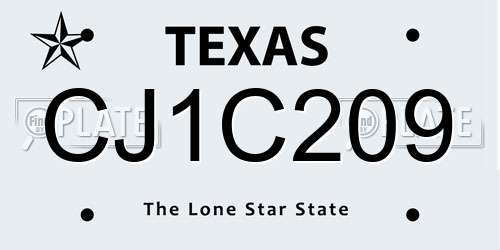 CJ1C209 Texas License Plate