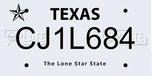 CJ1L684 Texas License Plate