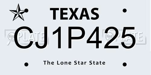 CJ1P425 Texas License Plate