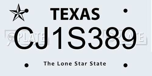 CJ1S389 Texas License Plate