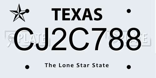 CJ2C788 Texas License Plate
