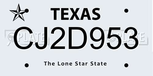 CJ2D953 Texas License Plate