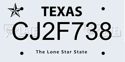 CJ2F738 Texas License Plate