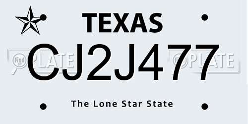 CJ2J477 Texas License Plate