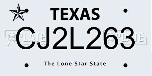 CJ2L263 Texas License Plate
