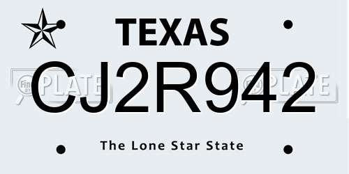 CJ2R942 Texas License Plate