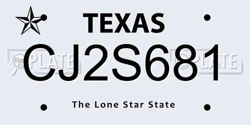 CJ2S681 Texas License Plate