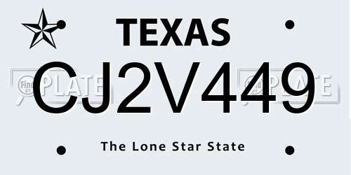 CJ2V449 Texas License Plate