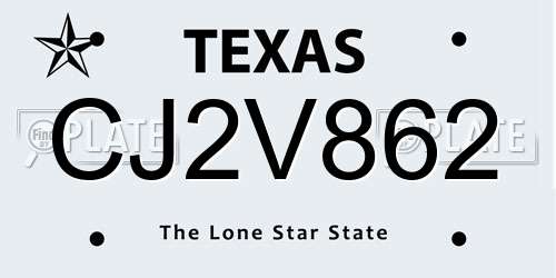 CJ2V862 Texas License Plate