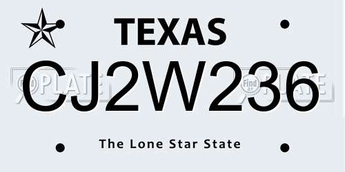 CJ2W236 Texas License Plate