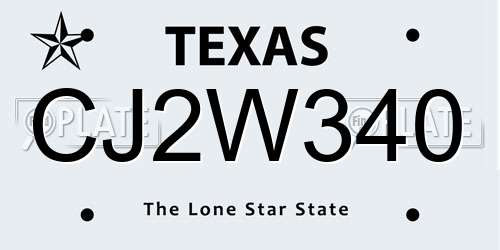CJ2W340 Texas License Plate