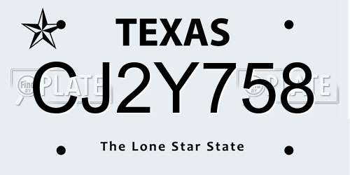 CJ2Y758 Texas License Plate
