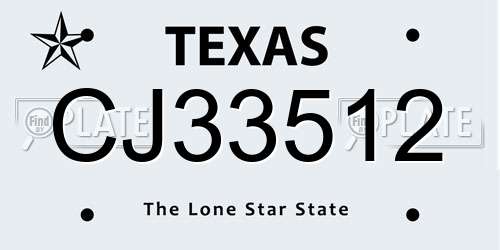 CJ33512 Texas License Plate