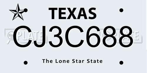 CJ3C688 Texas License Plate