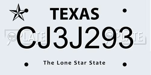CJ3J293 Texas License Plate