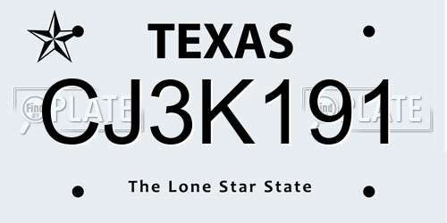 CJ3K191 Texas License Plate