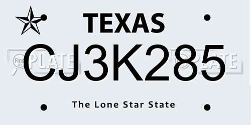 CJ3K285 Texas License Plate