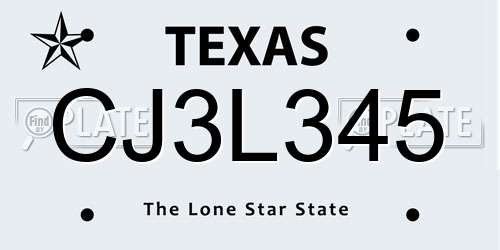 CJ3L345 Texas License Plate
