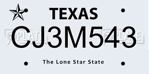 CJ3M543 Texas License Plate