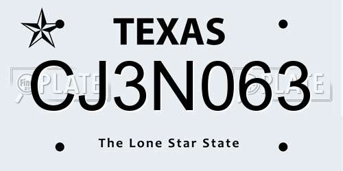CJ3N063 Texas License Plate