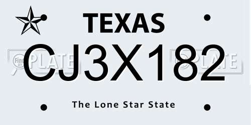 CJ3X182 Texas License Plate