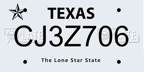 CJ3Z706 Texas License Plate