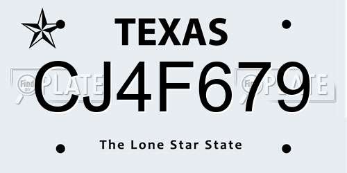 CJ4F679 Texas License Plate