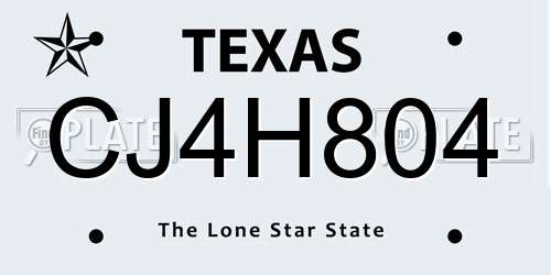 CJ4H804 Texas License Plate