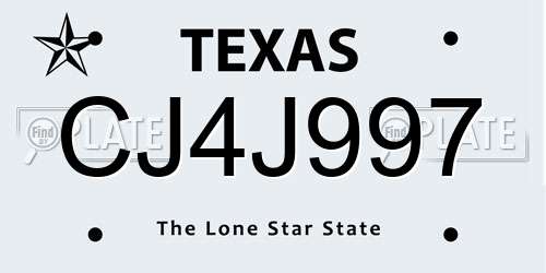 CJ4J997 Texas License Plate