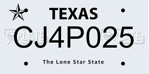 CJ4P025 Texas License Plate