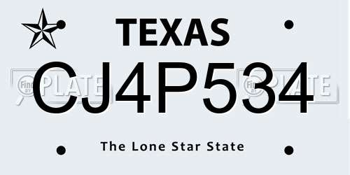 CJ4P534 Texas License Plate