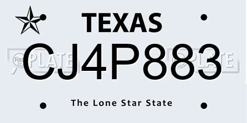 CJ4P883 Texas License Plate