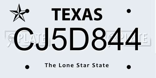 CJ5D844 Texas License Plate