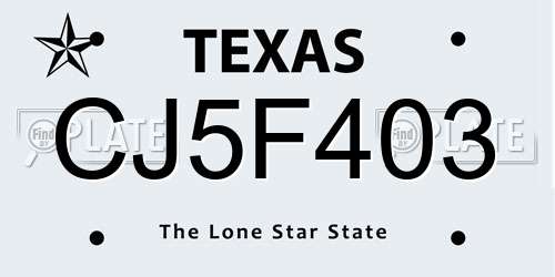 CJ5F403 Texas License Plate