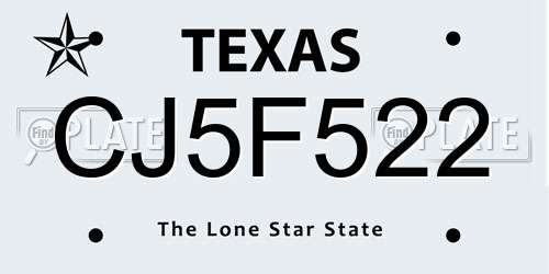 CJ5F522 Texas License Plate