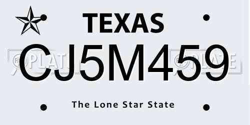 CJ5M459 Texas License Plate