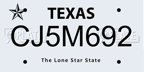 CJ5M692 Texas License Plate