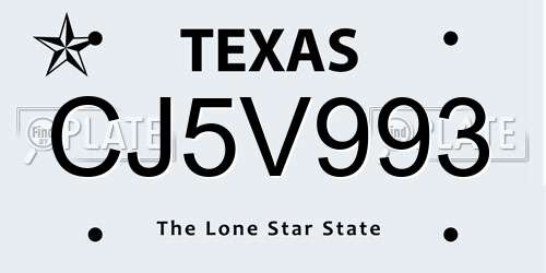 CJ5V993 Texas License Plate