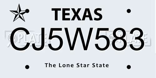 CJ5W583 Texas License Plate