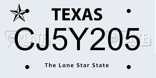 CJ5Y205 Texas License Plate
